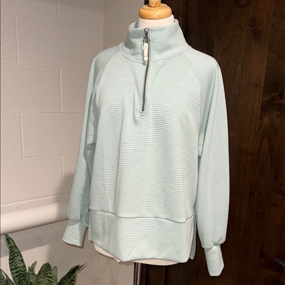 Balance collection Stylish Light blue Quarter-Zip Pullover Size L rayon